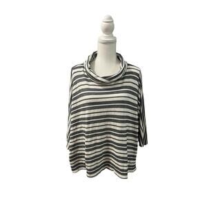 Andree by Unit Black Off White Striped Cowl Neck Crop Lightweight Sweater M